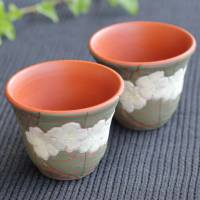 Whole Sakura Carving Sencha Teacup (Set of 2) Hand-made by Motozo, Green Tea Cup