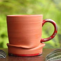 Seiji Itoh, shudei red clay coffee cup 200ml, yunomi with a handle, Tokonameyaki teaware, Jinshu