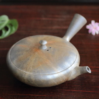 Yokei Mizuno, yohen yakishime hidasuki kyusu 280ml, Tokonameyaki sencha teapot, wood box
