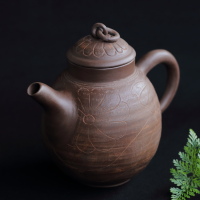 Master Toju(deceased), kiku flower pattern teapot 430ml, Japanese Tokonameyaki back handle kyusu