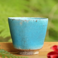 So Yamada, blue teacup 30ml, extra small cup for gyokurocha jo-sencha chinese tea, wood-fired pottery