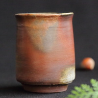 Tomoyuki Matsui, Bizen yunomi 210ml, unglazed noborigama kiln wood-fired tea cup, wood box