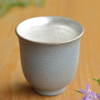 Seiji Itoh, one silver glazed tall cup sky color 40ml, Tokonameyaki sencha tea cup, Jinshu