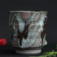 Masayuki Uraguchi, seiji kokusho tetsunagare (celadon black crystal iron flow) yunomi 280ml, celadon teacup