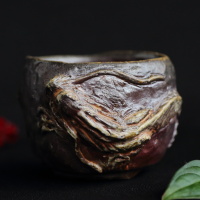 Hiroaki Omori, white dragon cup 130ml, tebineri made unglazed wood-fired Bizenyaki yunomi, guinomi