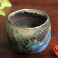 Takashi Baba, bizen yohen blue yunomi 270ml, noborigama kiln wood-fired teacup for Japanese/Chinese tea